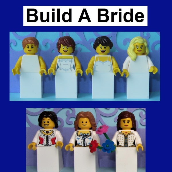 Custom "Build A Bride" One or Two Brides, First Communion, Wedding, Ball Gown Dress, Princess Minifigure Cupcake Topper -Made of Lego Bricks