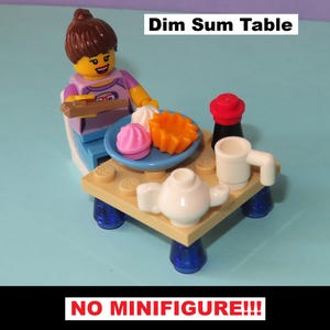 Dim Sum or Sushi Table - Asian Restaurant Tea Pot Cup Chopstick Plate Soy Sauce Chinese Japanese Dumpling Egg Tart - Made of Lego Bricks