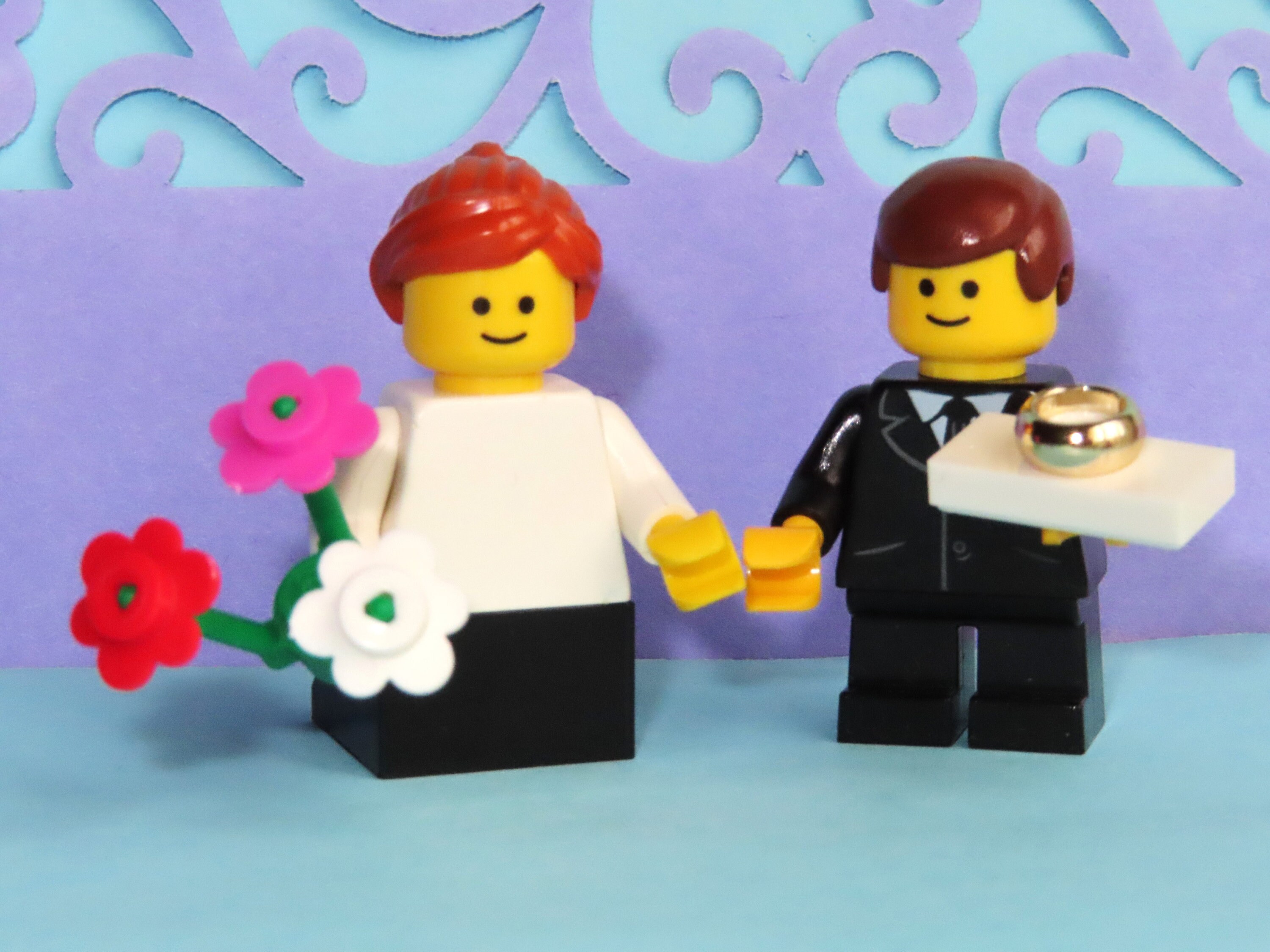 Choose Dress Hair Color Flower Girl Ring Bearer Minifigures Themed Wedding Mini Cake Bride Groom Gift Favor Made of Lego Bricks Etsy