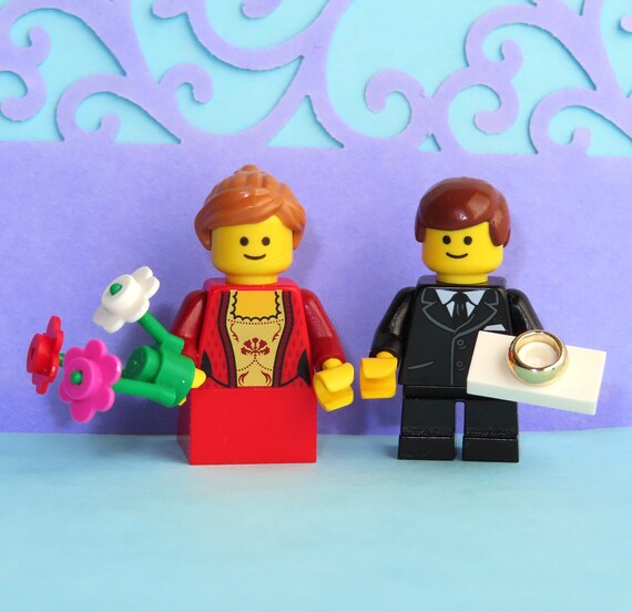 Choose Dress Hair Color Flower Girl Ring Bearer Minifigures Themed Wedding Mini Cake Bride Groom Gift Favor Made of Lego Bricks Etsy UK