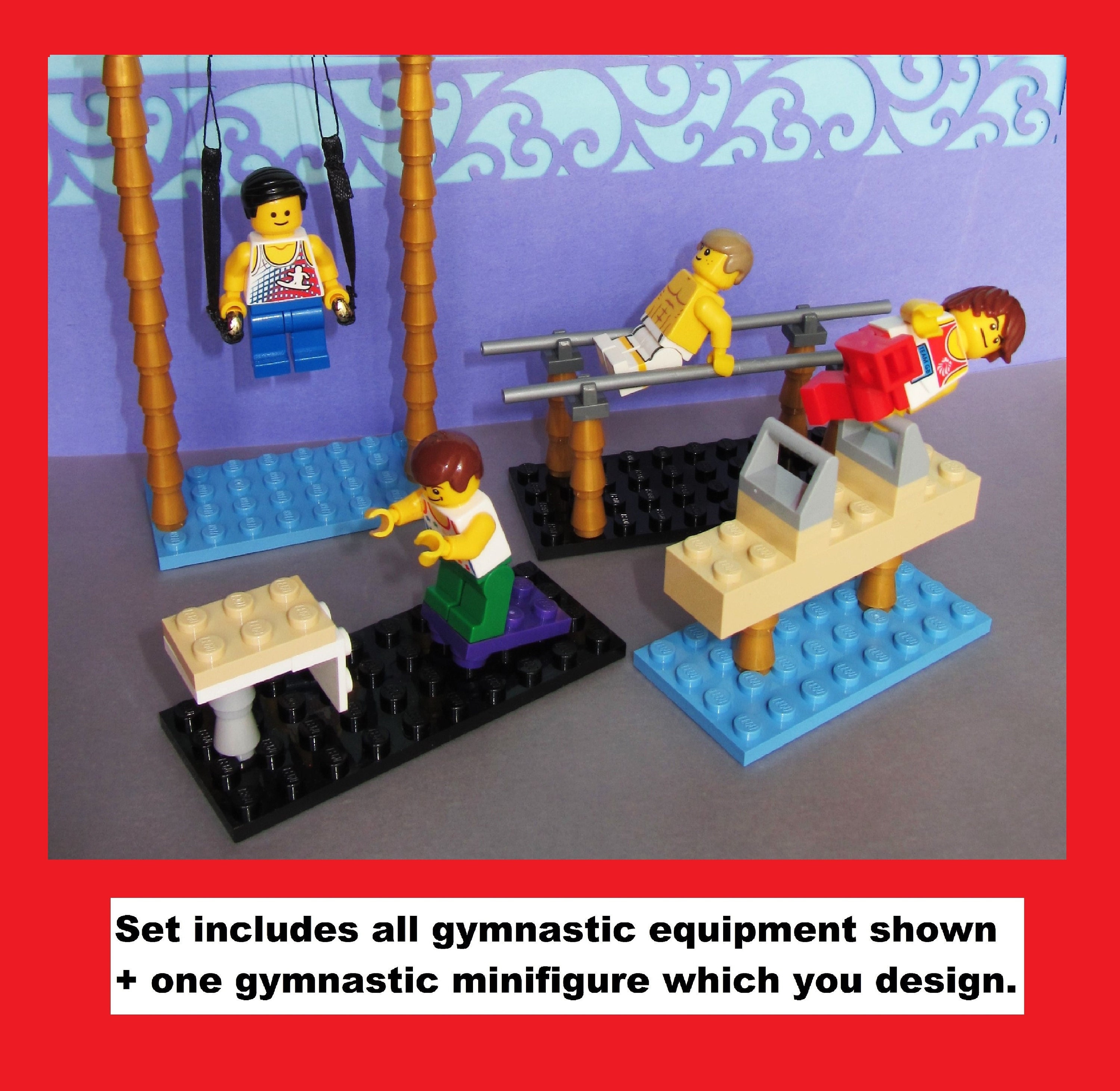 Custom Men s or Boy s Complete Gymnastic Set Made from New Lego Pieces One Posable Male Gymnastic Minifigure High Bar Floor Exercise Mat Etsy