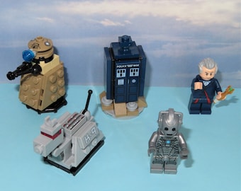 Doctor Who Cake Topper - 12th Twelfth Dr. K-9 Miniature Tardis Cyberman Dalak Minifigure Peter Capaldi Time Machine BBC -Made of Lego Bricks
