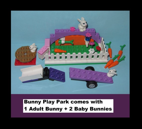 Bunny Play Park Mom Babies Rabbit Hut House Easter Set Toy Carousel Cake Topper Ground Easter Bunnies Slide Pen Fence made of Lego Bricks Etsy