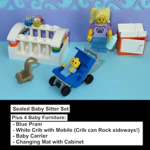 Mom Baby Set - Choose Baby & Hair Color - Rocking Crib Bassinet Boy Girl Stroller Pram Shower Cup Cake Topper Carrier -Made of Lego Bricks