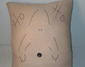 Price Reduced!  FREE Shipping!!  Primitive Hand-Embroidered,Homespun Fabric, Country, Farmhouse  Decor, Christmas Pillow, Santa Claus!