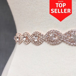 Custom Thin Rose Gold Crystal Rhinestone Belt Rose gold Bridal Belt Bridesmaids Belt rose gold Bridal Sash Crystal Belt EYM B036 image 1