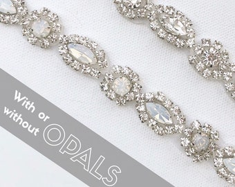 Thin Opal Bridal Belt - Wedding Sash- Thin Rhinestone Belt- Narrow Bridesmaids Belt- vintage bridal sash - opal beaded belt- opal sash B012