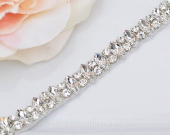 Thin Rhinestone Belt with Clasp- Bridal Belt- Crystal wedding Belt- Silver Bridesmaid Belt- Wedding Sash- Beaded Wedding Dress Belt- B048