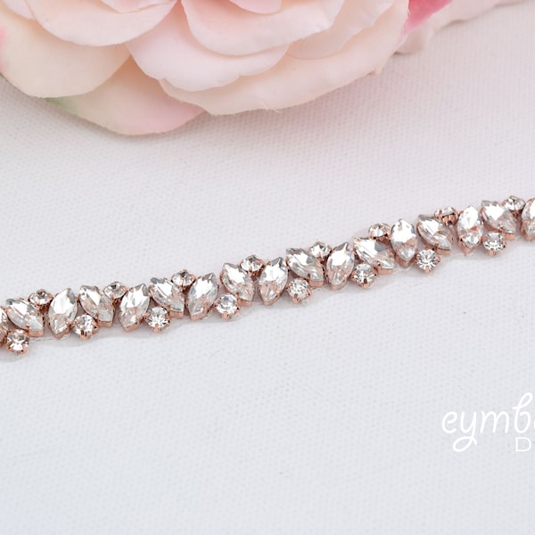 Full Length Thin Rose Gold Bridal Belt with Clasp- Rose Gold Bridesmaids Belt- Narrow Wedding Belt with hook- EYM B090M