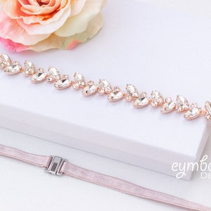 Bridal Belt with Elastic Clasp, Fitted rhinestone Bridal Sash, crystal wedding belt with hook clasp, leaf bridesmaids belt with elastic B034 image 5