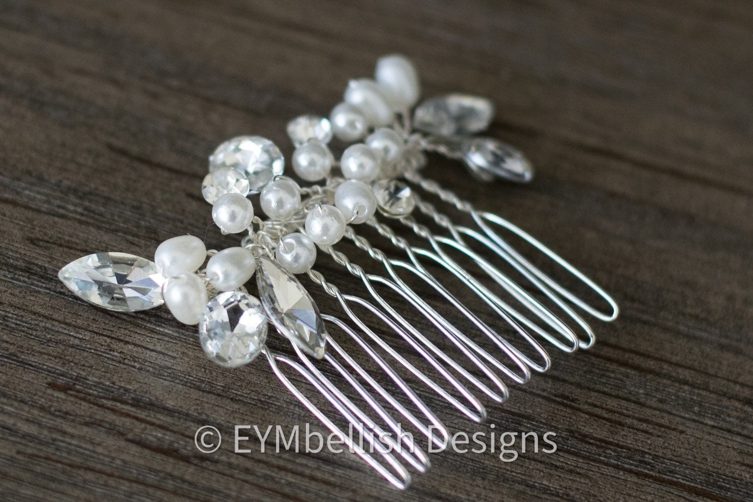 Pearl and Rhinestone Small Hair Comb - Vintage Wedding Hair