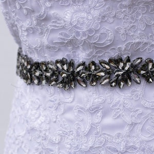 Schwarzer Strass Brautgürtel auf Band - Schwarze Kristall Braut Schärpe - Strass Gürtel Schwarzes Brautkleid Accessoire B022