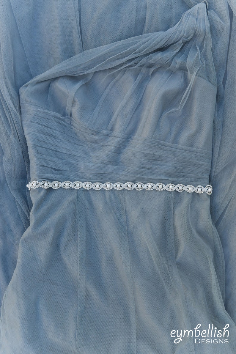 Custom Thin Silver Crystal and Pearl Rhinestone Belt Bridal Belt or pearl Bridesmaids Belt Pearl Bridal Belt Pearl Sash-EYM B036 Pearl image 4