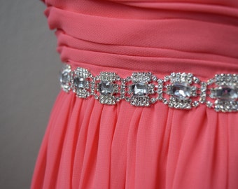 Thin Rhinestone Belt - Bridal Belt - Bridesmaids Belt - Wedding Sash - Prom Belt- Pageant Dress Accessory- 1" bridal belt- EYM B026