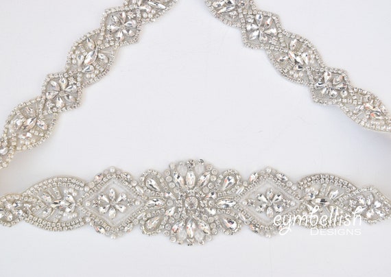 4734 Rhinestones Bridal Belt Diamond Wedding Dress With Crystal AOZUO Bridal Rhinestone Wedding Waist Belt, Thin Bling  main image 4