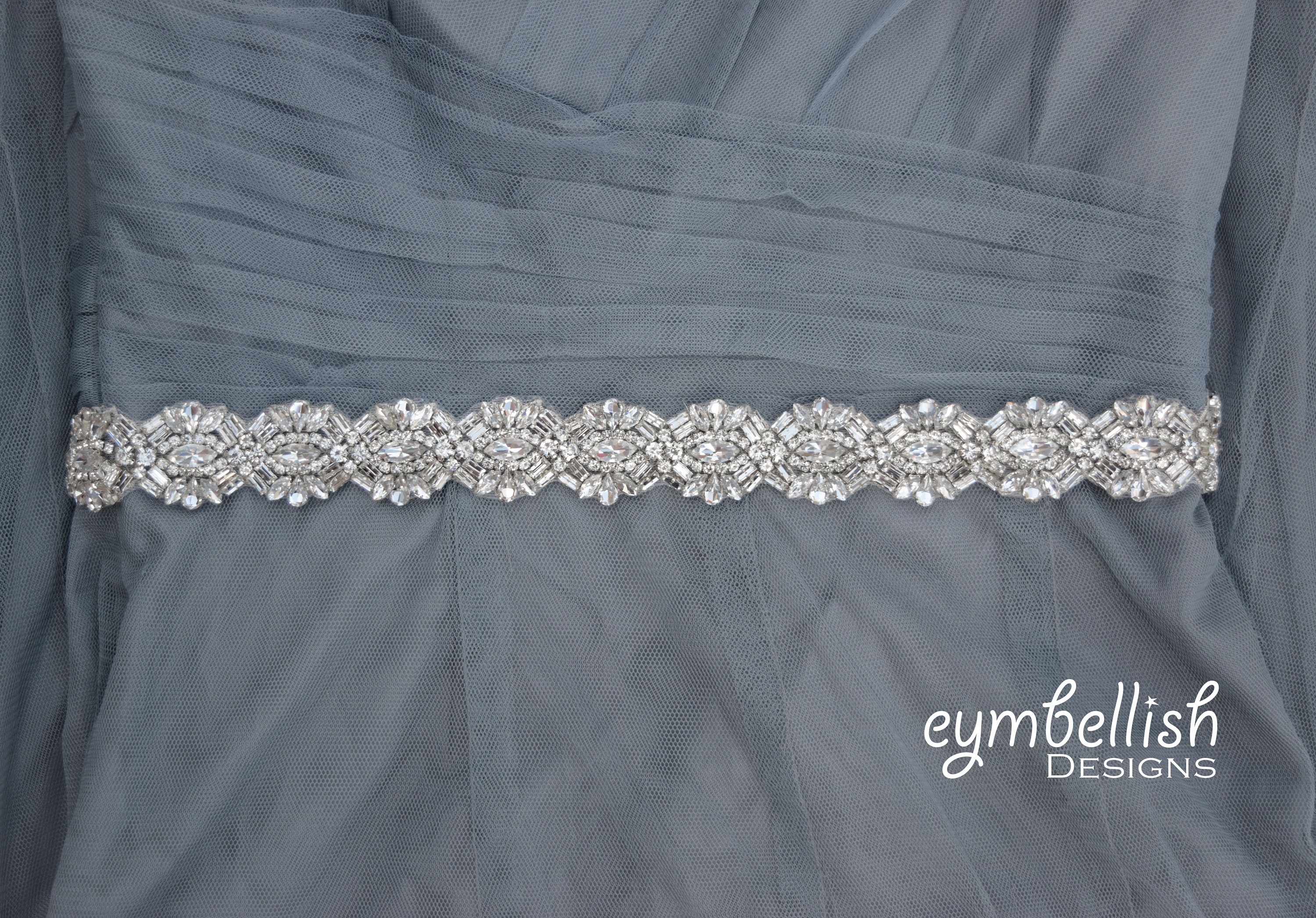 Crystal Rhinestone Bridal Belt- Bridal Belt With Ribbon Sash 