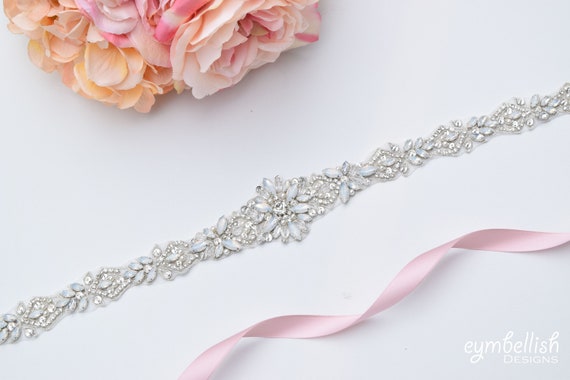 Crystal and Opal Flower Headpiece or Belt Opal Flower Bridal Sash & Headpiece: Blush Crystal Wedding  main image 2