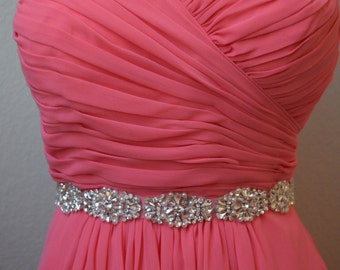 Thin Crystal Rhinestone Belt-Bridal Belt-Bridesmaid Belt- bridal sash with pearl- wedding belt-embellished belt- 1" Bridal Belt B086