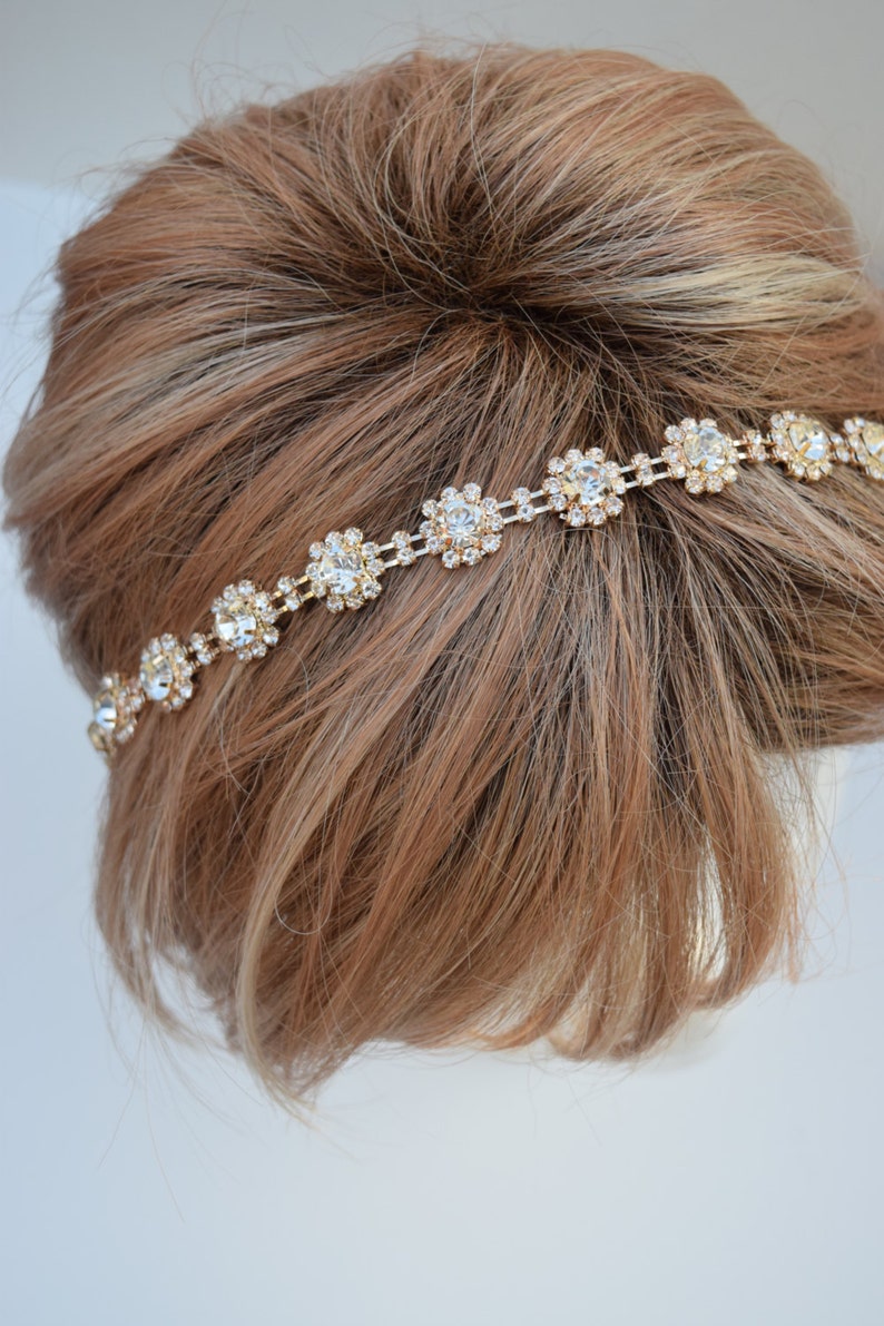 Thin Gold Crystal Rhinestone Headband Gold Rhinestone Hair Etsy