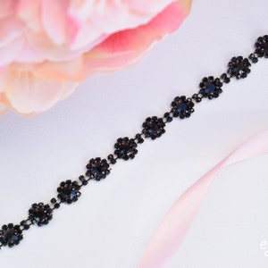 Thin Black Crystal Rhinestone Belt -  black Bridal Belt -Bridesmaid Belt - Thin Crystal wedding Belt - black bridal sash - EYM B024