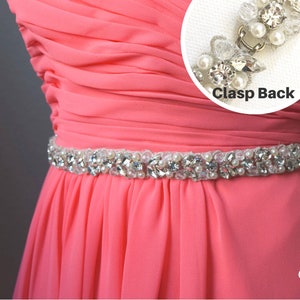 Pearl Bridal Belt with clasp- All the Way Around crystal wedding belt with Clasp Closure - thin Bridal Belt- 1&quot; rhinestone Bridal belt- B120