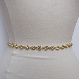 Thin Gold Crystal Rhinestone Belt Bridal Belt or gold Bridesmaid Belt Thin Crystal Bridal Belt Gold Bridal Belt Gold Wedding Sash B024 image 1