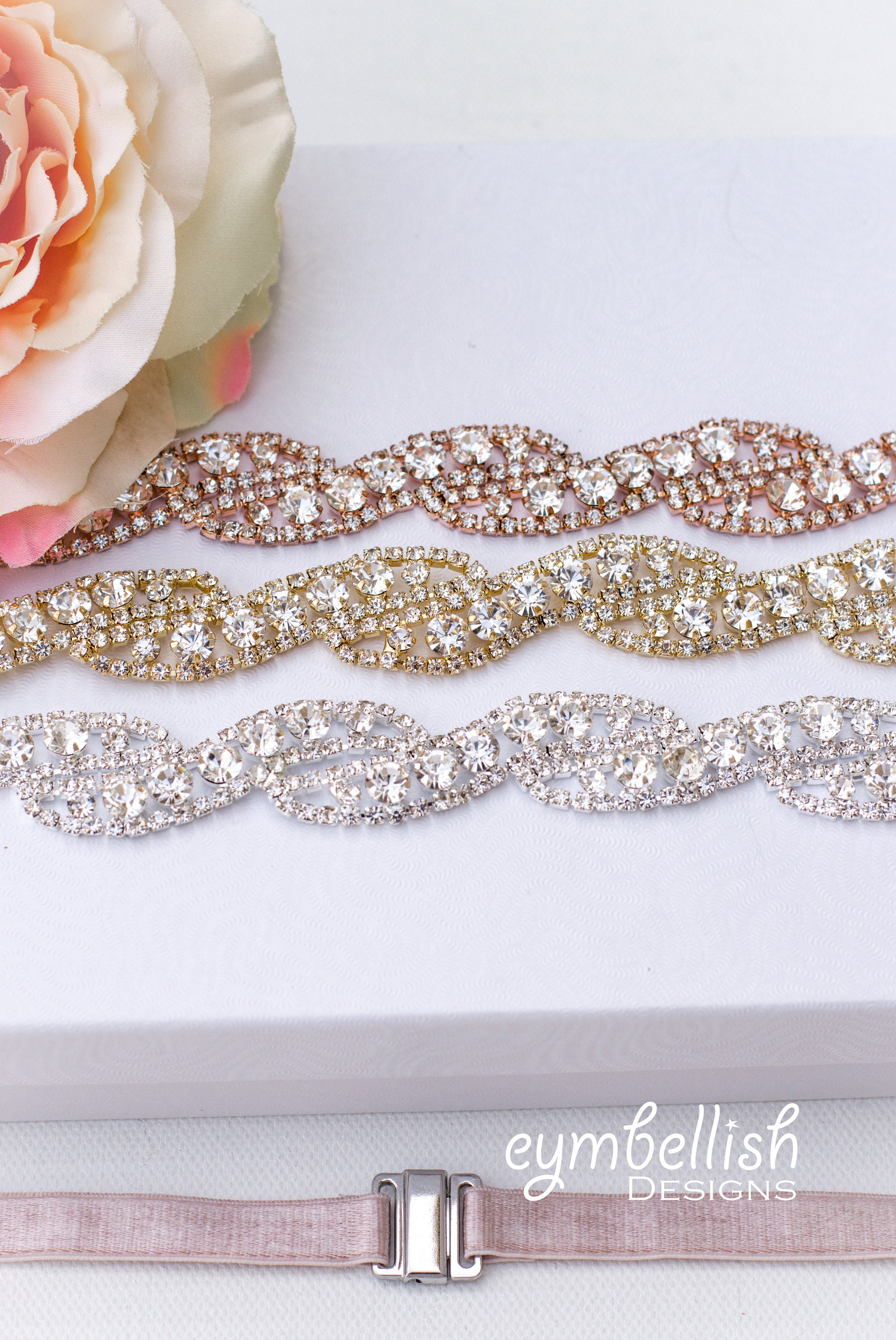 Rhinestone Bridal Belt, Elastic Clasp Wedding Sash 