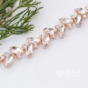 Bridal Belt with Elastic Clasp, Fitted rhinestone Bridal Sash, crystal wedding belt with hook clasp, leaf bridesmaids belt with elastic B034 image 7