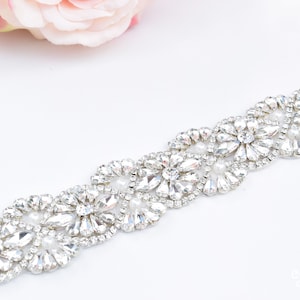 Full Length Crystal Rhinestone and Pearl Bridal Belt- All the Way Around Fitted Wedding Belt with Clasp Closure - Bridal Sash -EYM B044