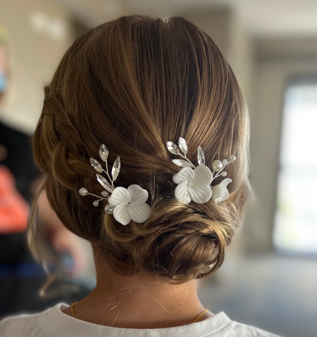 Porcelain Flower Small Hair Pins Pins 2/pc Vintage Bridal Hair Comb