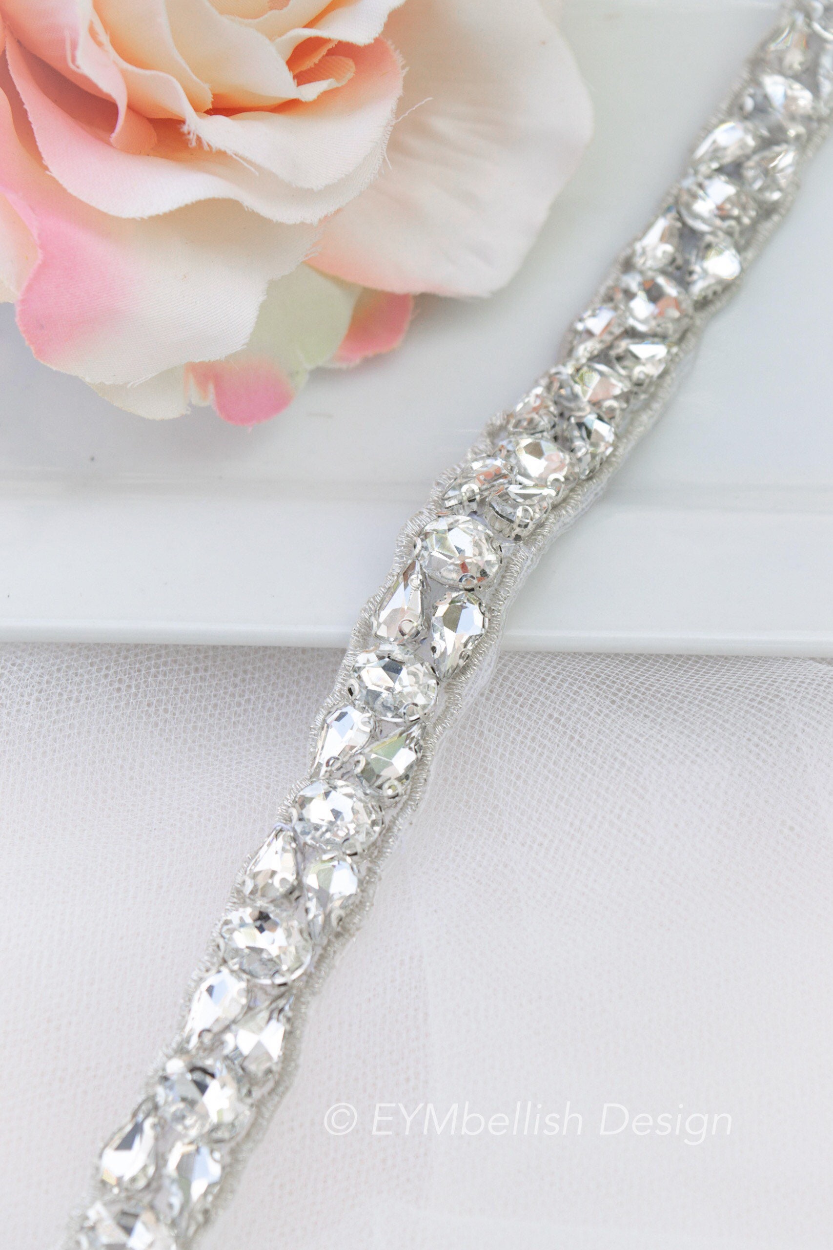 Thin Crystal Full Length Rhinestone Bridal Belt – Narrow 