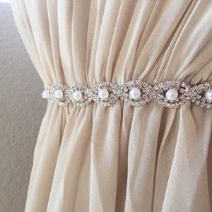 Custom Thin Silver Crystal and Pearl Rhinestone Belt Bridal Belt or pearl Bridesmaids Belt Pearl Bridal Belt Pearl Sash-EYM B036 Pearl image 8