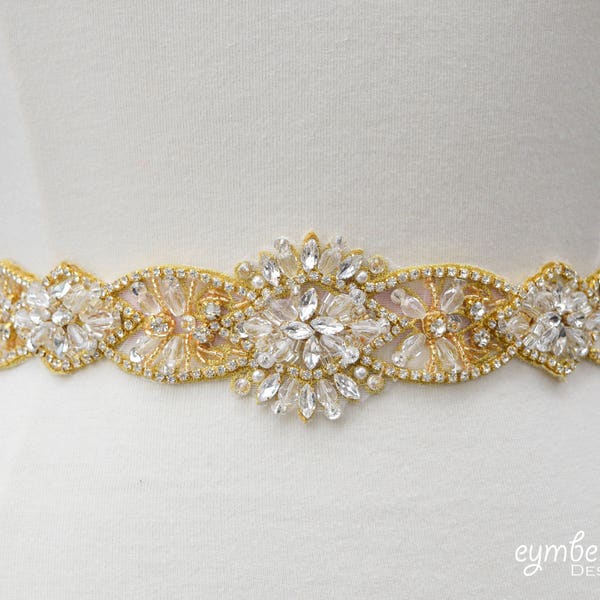 Custom Gold Bridal Belt with clasp- gold wedding dress Belt - wide Wedding Belt- All The Way Around Bridal Belt with Clasp- b105