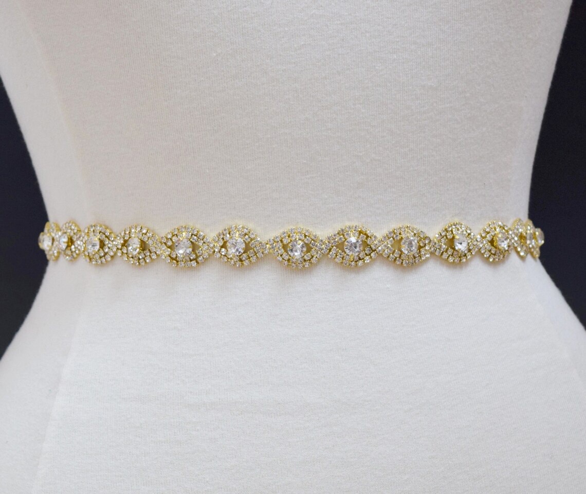 Thin Gold Crystal Rhinestone Belt gold Bridal Belt or gold Etsy