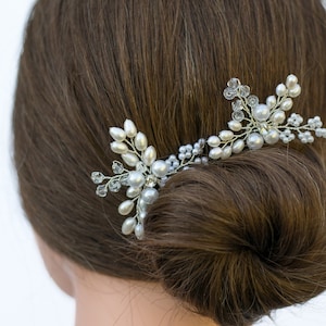 Echte parel haarspelden 2/pc in zilver-vintage parel spray haarkam-parel bruiloft haartoebehoren-bruiloft haarstukje-haar clip parel-H027