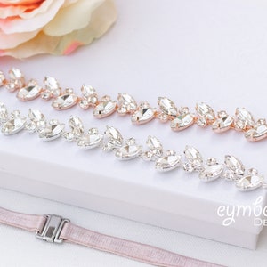 Bridal Belt with Elastic Clasp, Fitted rhinestone Bridal Sash, crystal wedding belt with hook clasp, leaf bridesmaids belt with elastic B034 image 6