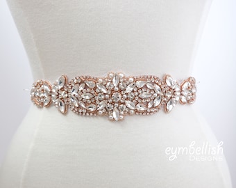Rose Gold Rhinestone Bridal Belt – Crystal Wedding Sash
