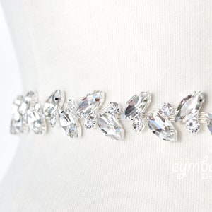 Bridal Belt with Elastic Clasp, Fitted rhinestone Bridal Sash, crystal wedding belt with hook clasp, leaf bridesmaids belt with elastic B034 image 2