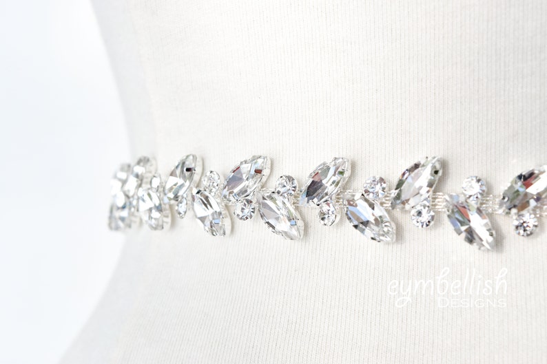 Bridal Belt with Elastic Clasp Fitted rhinestone Bridal Sash crystal wedding belt with hook clasp leaf bridesmaids belt with elastic B034