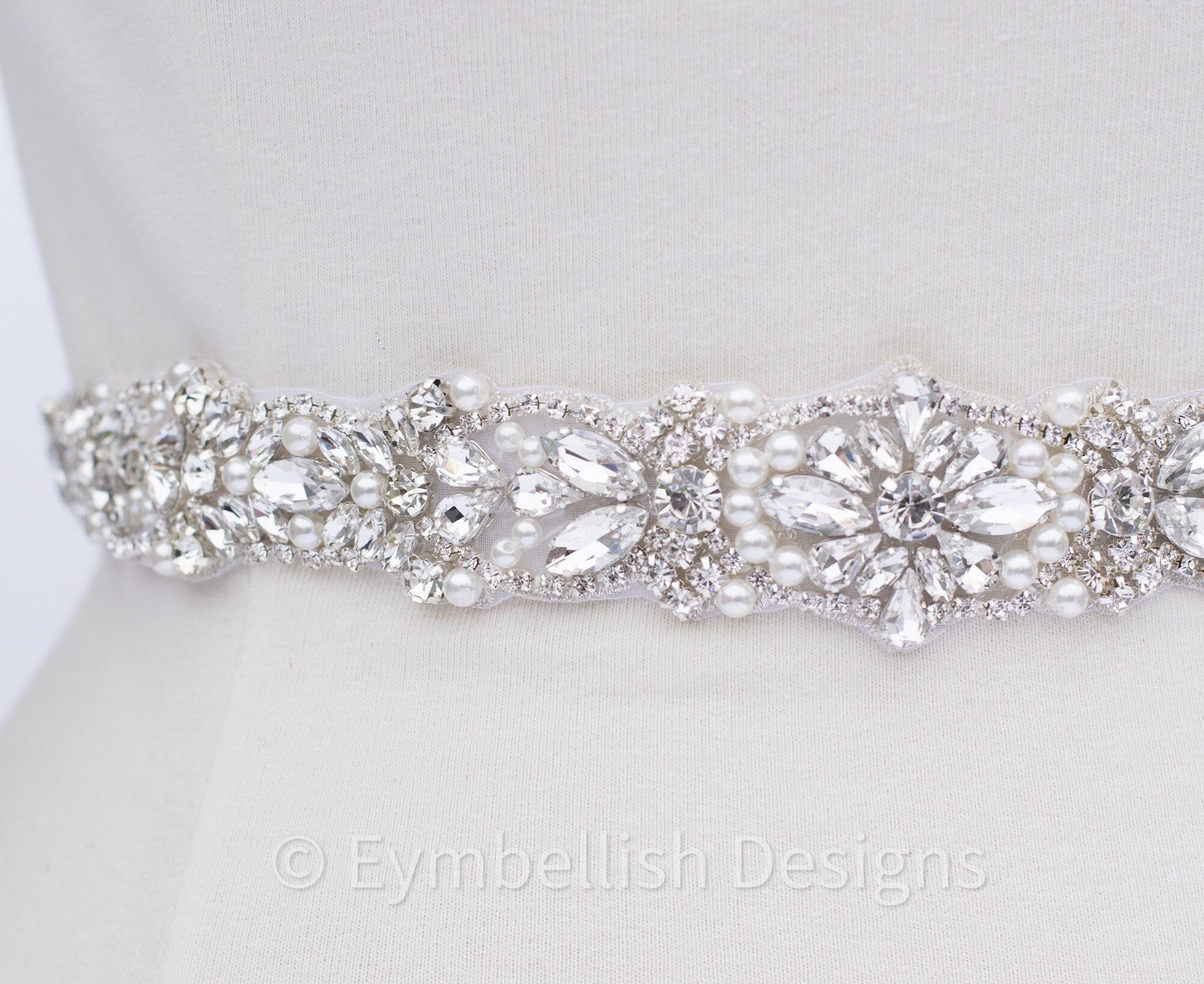 8752 Bridal Belt With Pearls And Rhinestones Handmade Crystal Wedding Sash David Bridal Wedding Dress Sash Belt Crystal Rhinestones  main image 4