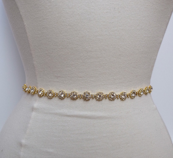 Thin Gold Crystal Rhinestone Belt With Clasp Hook- Full 