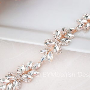 Thin Rose Gold Rhinestone Belt- Bridal Belt- Rose Gold Bridesmaid Belt- Crystal Bridesmaid Belt- Wedding Sash- 1&quot; belt- Bridal Sash - B050