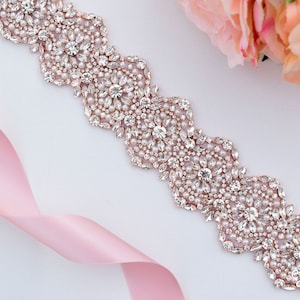 Rose Gold Bridal Belt- Champagne Wedding Belt- Bridal Sash- Pearl and Crystal Rose Gold Belt- Thick Rose Gold Bridal Belt- EYMbellish B121