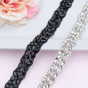 Full Length black Crystal Rhinestone Bridal Belt-  All the Way Around black belt with Clasp Closure - 1&quot; Bridal Belt - Wedding Belt B047