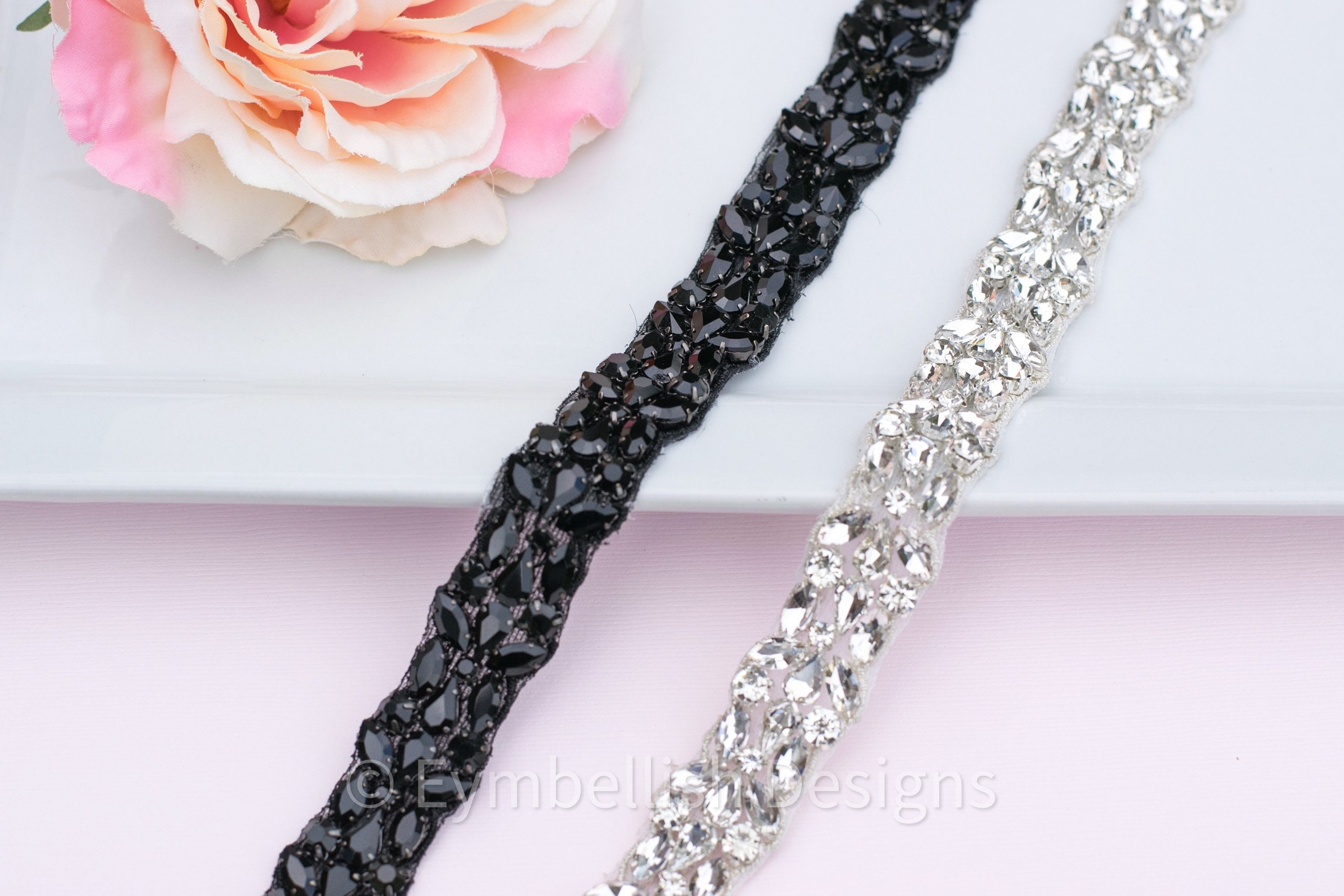 Full Length Black Crystal Rhinestone Bridal Belt- All the Full Length Black Crystal Rhinestone Bridal Belt- All the