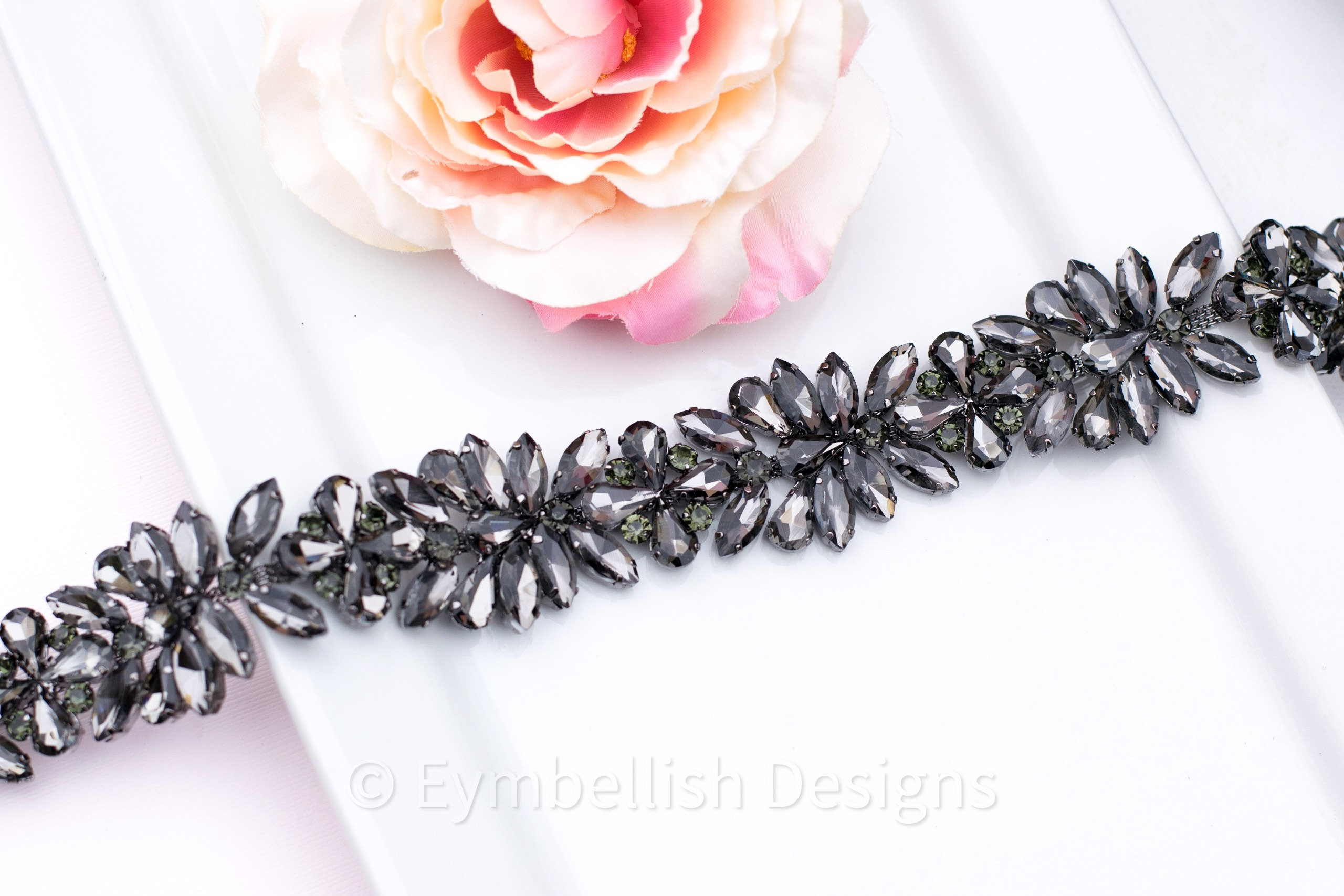 black beaded belt for wedding dress Black Rhinestone Bridal Belt on Ribbon - Black Crystal Bridal Sash- Rhinestone  Belt- Black Wedding Dress Accessory B022