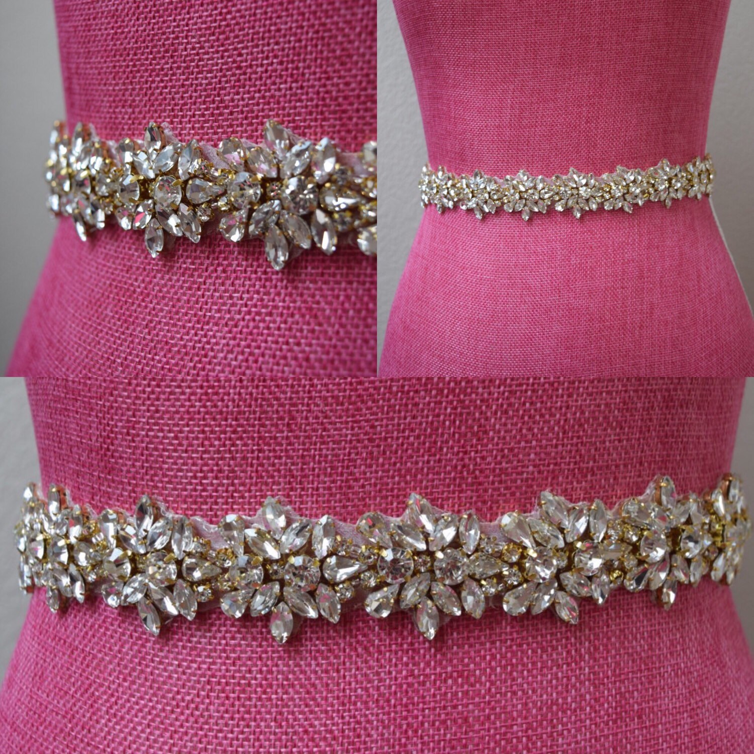 Gold Rhinestone Bridal Belt Embellished Belt With Ribbon Sash - Etsy