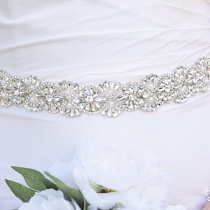Bridal Belt- Rhinestone and Pearl Bridal Sash- Embellished Belt - Wedding Belt -Crystal Rhinestone Belt- Pearl Bridal Belt-  EYM B044