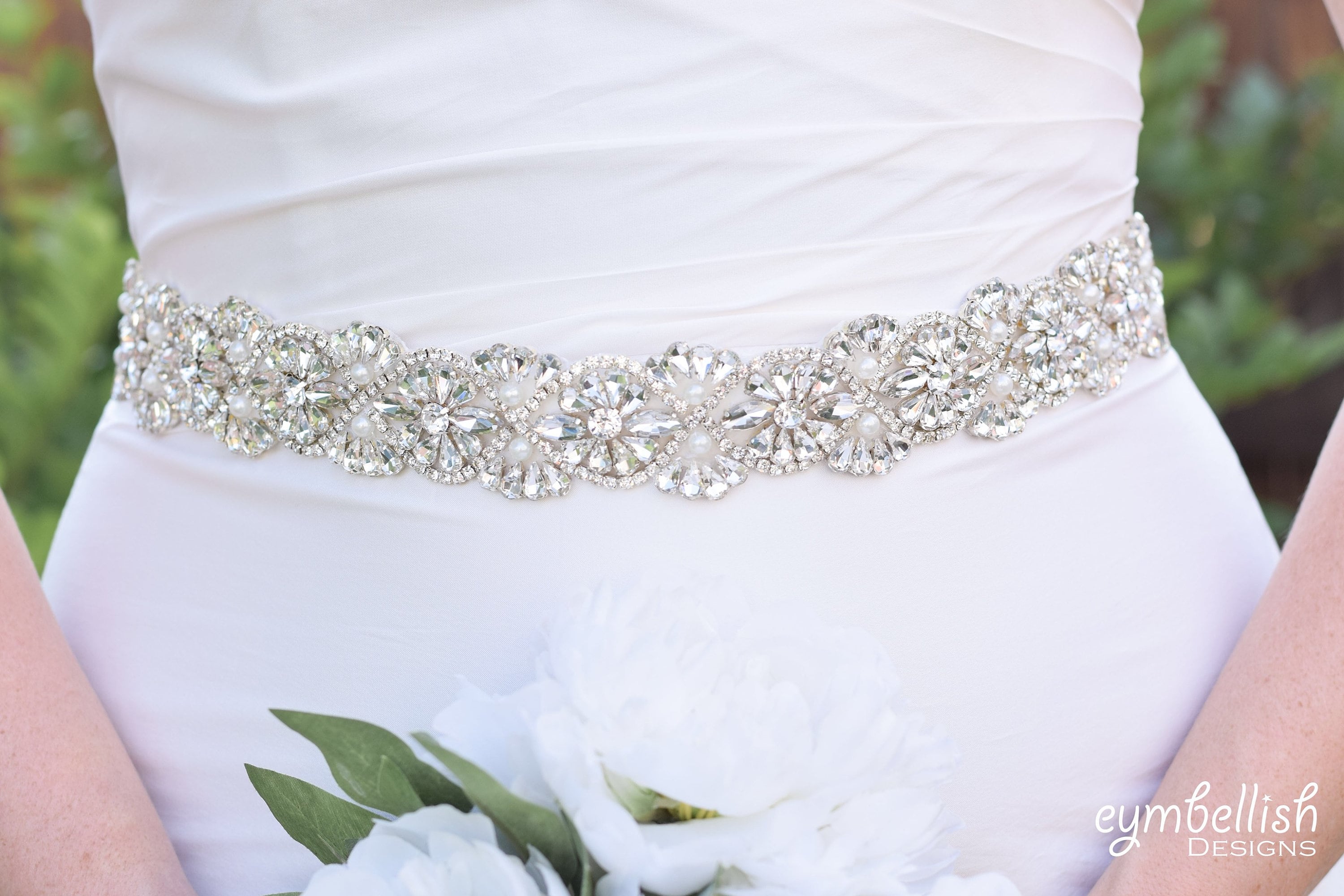 Tendaisy Women's Handmade Rhinestones Bridal Wedding Belt with Pearls for Dresses 