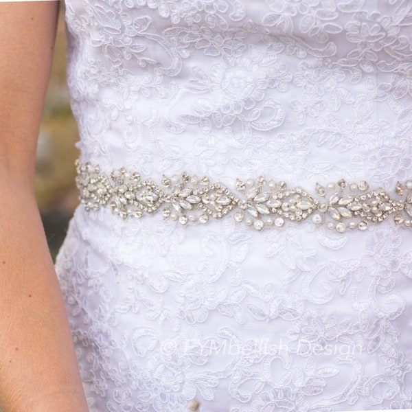 Opal Bridal Belt with Clasp – Rhinestone Wedding Sash, 1.25" Wide